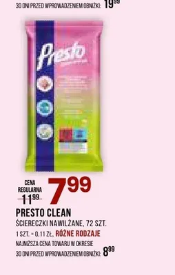 Ściereczki nawilżane Presto Clean promocja w Drogerie Natura