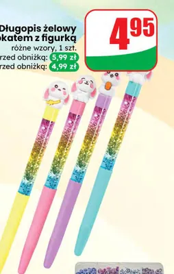 Długopis żelowy z płynnym brokatem z figurką, różne wzory promocja w Dino