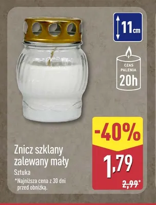 Znicz szklany zalewany mały promocja w Aldi