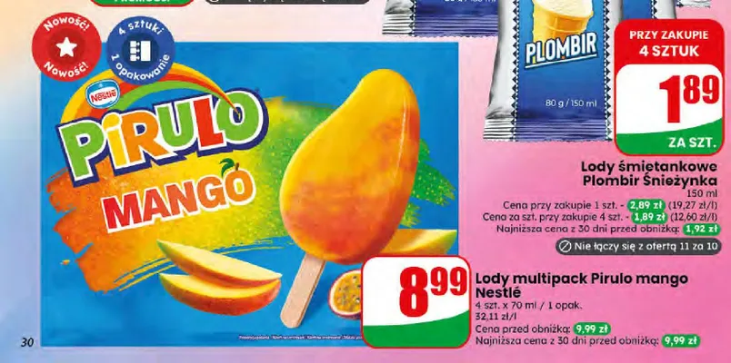 Lody Pirulo mango Nestlé 4-pak 70 ml promocja w Dino
