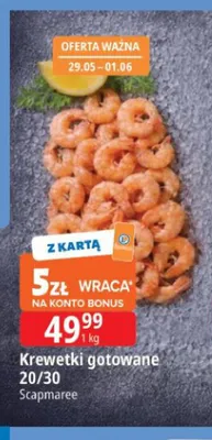 Krewetki gotowane 20/30 Scapmaree promocja w Leclerc