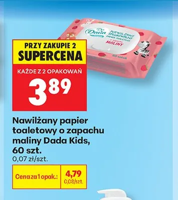 Nawilżany papier toaletowy Dada Kids malina promocja w Biedronka