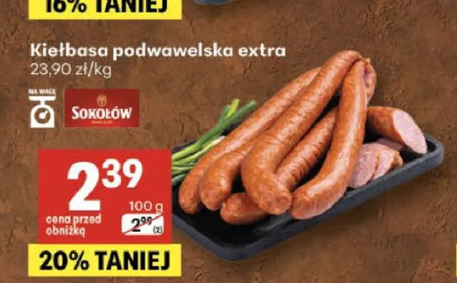 Kiełbasa podwawelska extra Sokołów promocja w Delikatesy Centrum