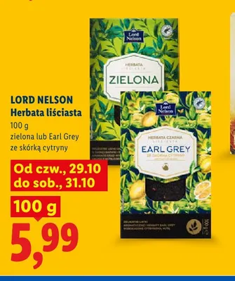 Herbata liściasta Earl Grey ze skórką cytryny Lord Nelson promocja w Lidl