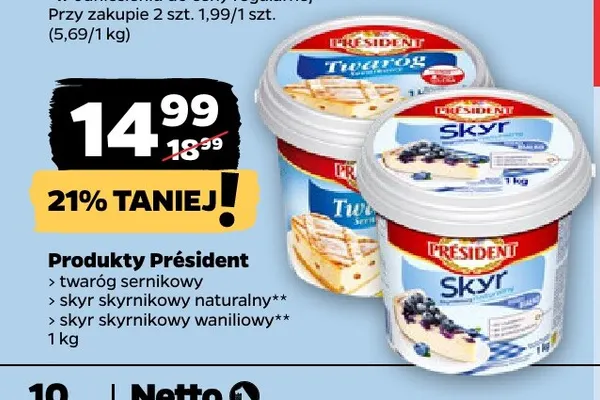 Skyr skyrnikowy waniliowy Président promocja w Netto