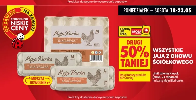 Jaja z chowu ściółkowego klasa L Moja Kurka promocja w Biedronka