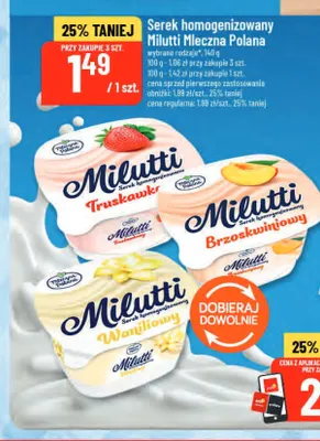Serek homogenizowany truskawkowy Milutti Mleczna Polana promocja w POLOmarket