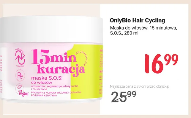 Maska do włosów OnlyBio Hair Cycling S.O.S. promocja w Rossmann