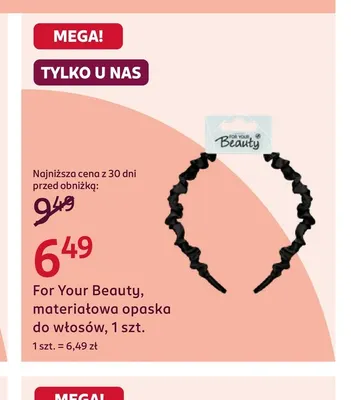 Materiałowa opaska do włosów For Your Beauty promocja w Rossmann