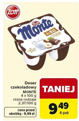 Deser czekoladowy MONTE TWIST Zott 100g różne rodzaje promocja w Carrefour