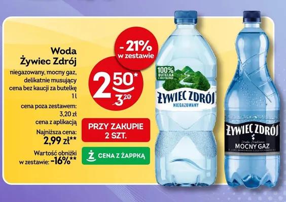 Woda Żywiec Zdrój niegazowany, mocny gaz, delikatnie musujący promocja w Żabka