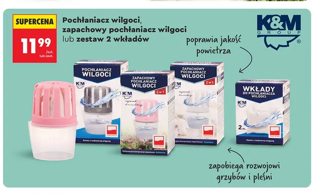 Wkłady do pochłaniacza wilgoci K&M Group 2-pak promocja w Biedronka