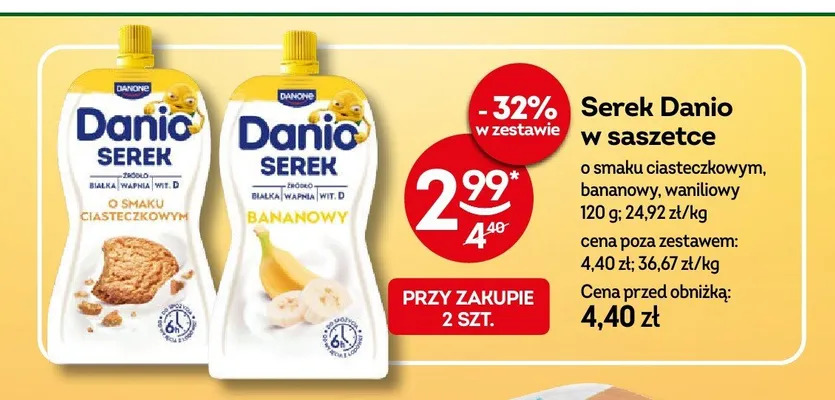 Serek Danio w saszetce o smaku ciasteczkowym promocja w Żabka