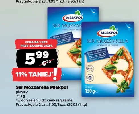 Ser Mozzarella Mlekpol plastry promocja w Netto