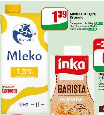 Mleko UHT 1,5% Krasula promocja w Dino