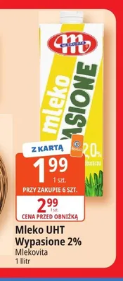 Mleko UHT Wypasione 2% Mlekovita promocja w Leclerc