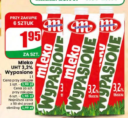 Mleko UHT 3,2% Wypasione Mlekovita promocja w Dino