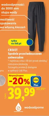 Spodnie przeciwdeszczowe uniwersalne Crivit promocja w Lidl