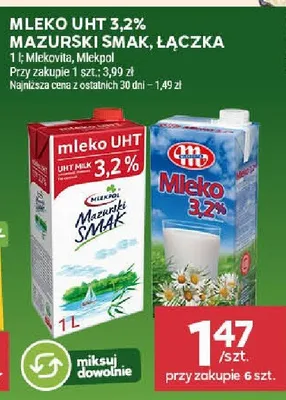 Mleko UHT 3,2% mazurski smak, łączka promocja w Stokrotka