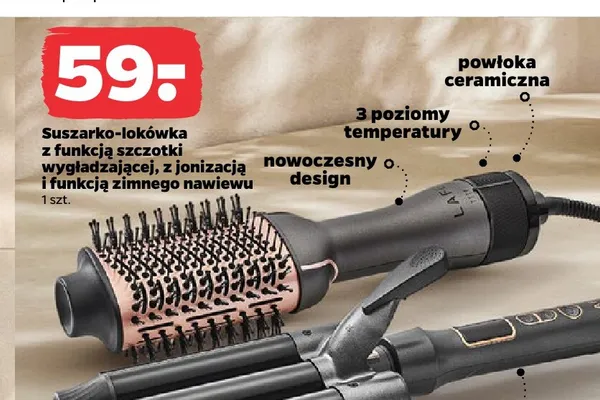 Suszarko-lokówka z funkcją szczotki wygładzającej z jonizacją i funkcją zimnego nawiewu Lafe promocja w Netto