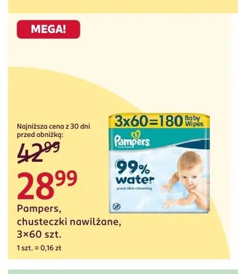 Chusteczki nawilżane Pampers Baby Wipes 99% Water promocja w Rossmann