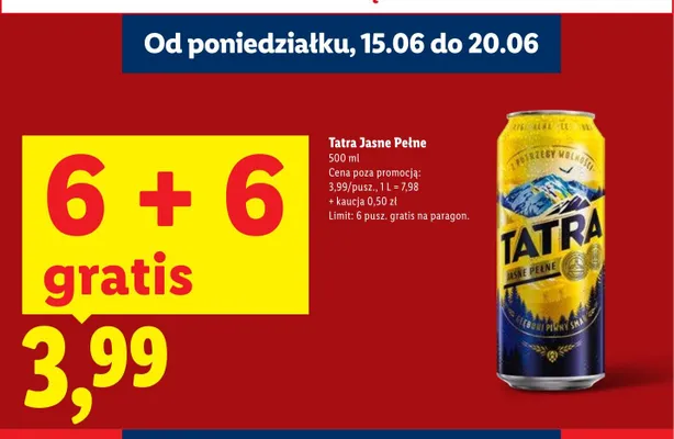 Piwo Tatra Jasne Pełne promocja w Lidl