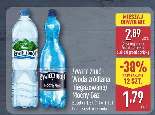 Woda źródlana Mocny Gaz Żywiec Zdrój promocja w Aldi