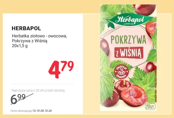 Herbatka ziołowo-owocowa Pokrzywa z Wiśnią Herbapol promocja w Rossmann