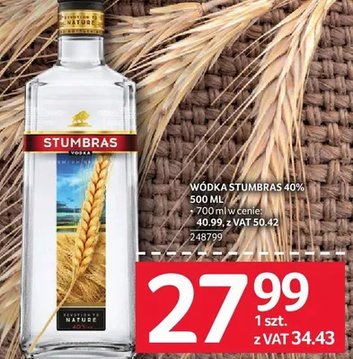 Wódka Stumbras 40% 500ml z 700ml w cenie promocja w Selgros