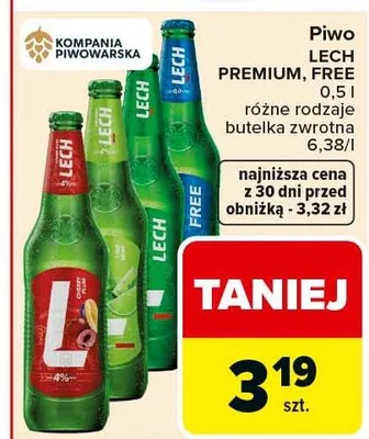 Piwo Premium różne rodzaje butelka zwrotna promocja w Carrefour