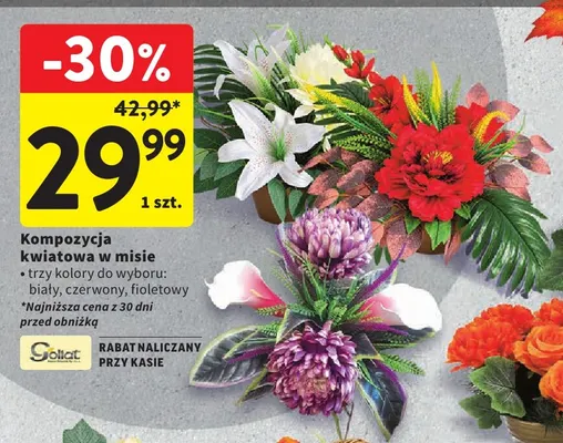 Kompozycja kwiatowa w misie Goliat promocja w Intermarche