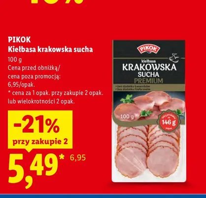 Kiełbasa krakowska sucha Pikok promocja w Lidl