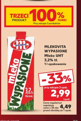 Mleko UHT Wypasione Mlekovita 3,2% promocja w Kaufland