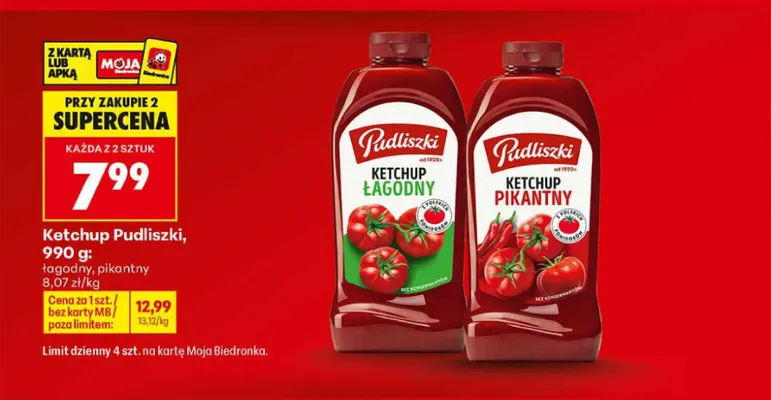 Ketchup Pudliszki łagodny promocja w Biedronka
