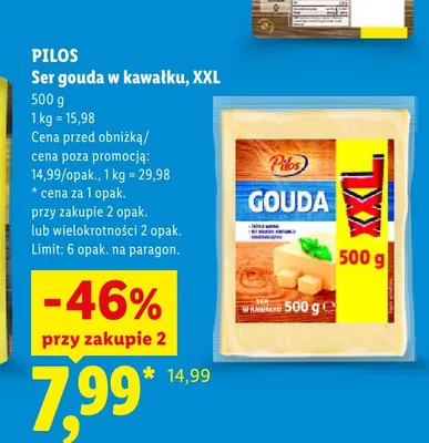 Ser gouda w kawałku XXL Pilos promocja w Lidl