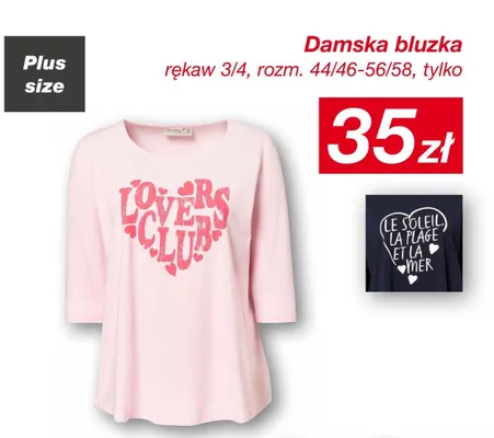 Bluzka damska rękaw 3/4, rozm. 44/46-56/58 promocja w KiK