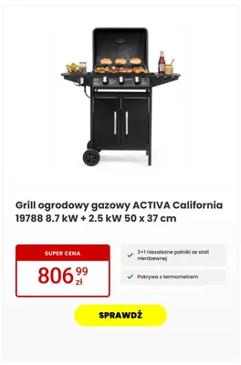 Grill ogrodowy gazowy ACTIVA California promocja w Media Expert