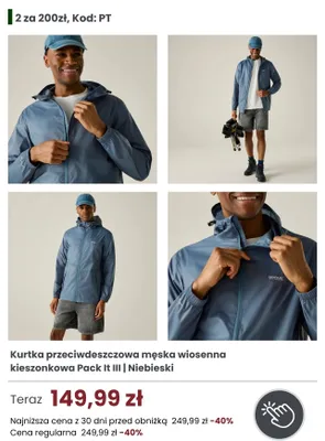 Kurtka przeciwdeszczowa męska wiosenna kieszonkowa Regatta Pack It III niebieska promocja w Regatta