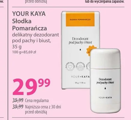 Dezodorant delikatny pod pachy i biust Your Kaya Słodka Pomarańcza promocja w Hebe