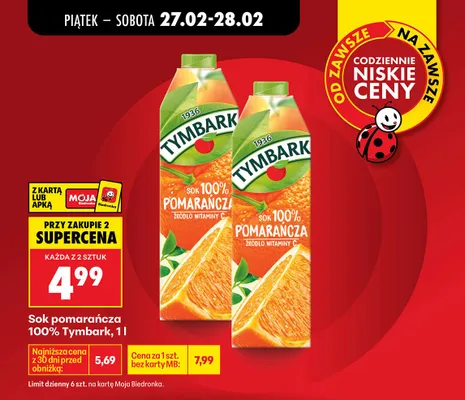 Sok pomarańczowy 100% promocja w Biedronka
