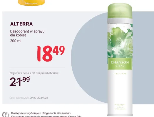 Dezodorant w sprayu dla kobiet Alterra promocja w Rossmann