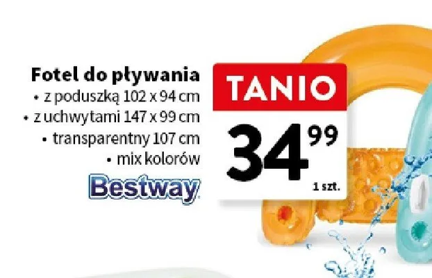 Fotel do pływania Bestway transparentny 107cm promocja w Intermarche