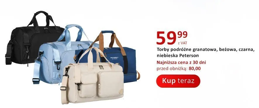 Torba podróżna beżowa Peterson promocja w Poczta Polska