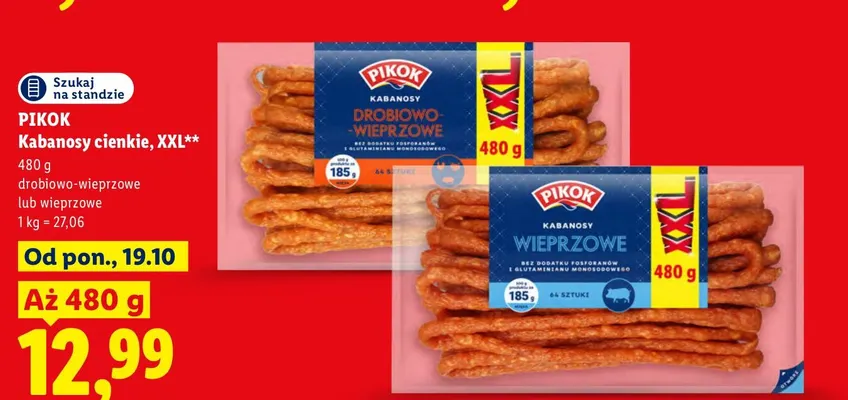 Kabanosy cienkie drobiowo-wieprzowe XXL Pikok promocja w Lidl