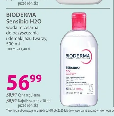 Woda micelarna do oczyszczania i demakijażu twarzy BIODERMA Sensibio H2O promocja w Hebe