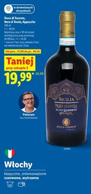 Wino czerwone Duca di Sasseta Nero d'Avola Appassite promocja w Lidl