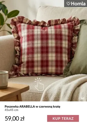 Poszewka Arabella w czerwoną kratę 45x45 cm Homla promocja w Homla