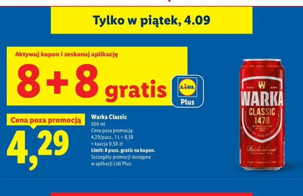 Piwo Warka Classic promocja w Lidl