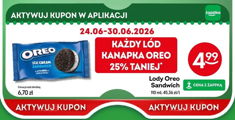 Lody Oreo Sandwich promocja w Żabka