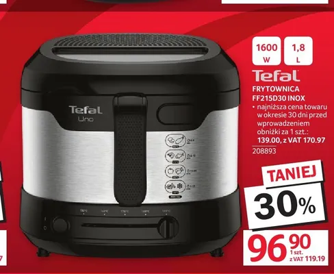 Frytownica TEFAL FF215D30 INOX 1600W 1,8l promocja w Selgros